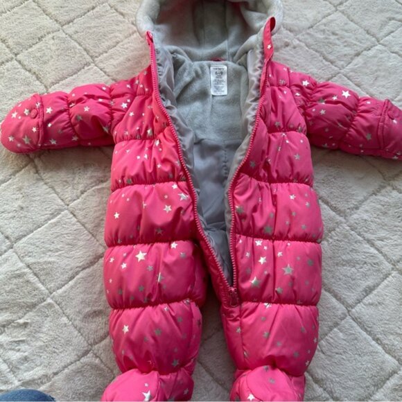 Carters | Pink and Silver Stars One Piece Snowsuit Pram | Size 6-9 Months - Picture 7 of 8